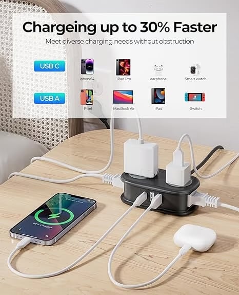7 in 1 Power Strip, ORICO 4 Outlets 3 USB Ports