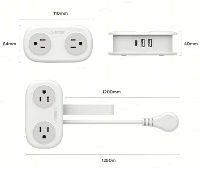 7 in 1 Power Strip, ORICO 4 Outlets 3 USB Ports