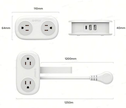 7 in 1 Power Strip, ORICO 4 Outlets 3 USB Ports