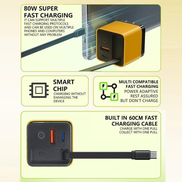 Promotion 49% OFF- 3 in 1 Charger Retractable 80W MAX Fast