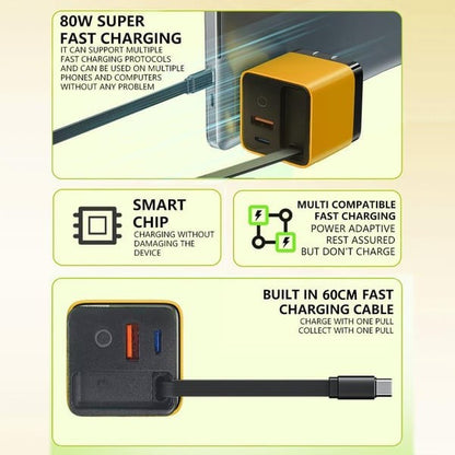 Promotion 49% OFF- 3 in 1 Charger Retractable 80W MAX Fast