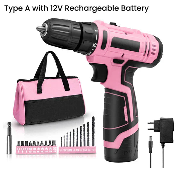 Pink Cordless Drill Driver Set