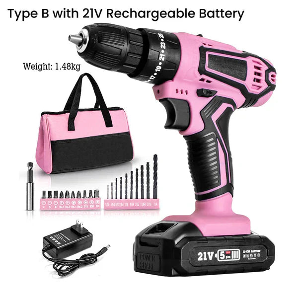 Pink Cordless Drill Driver Set