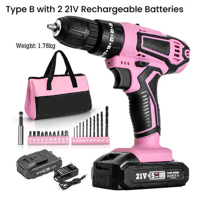 Pink Cordless Drill Driver Set