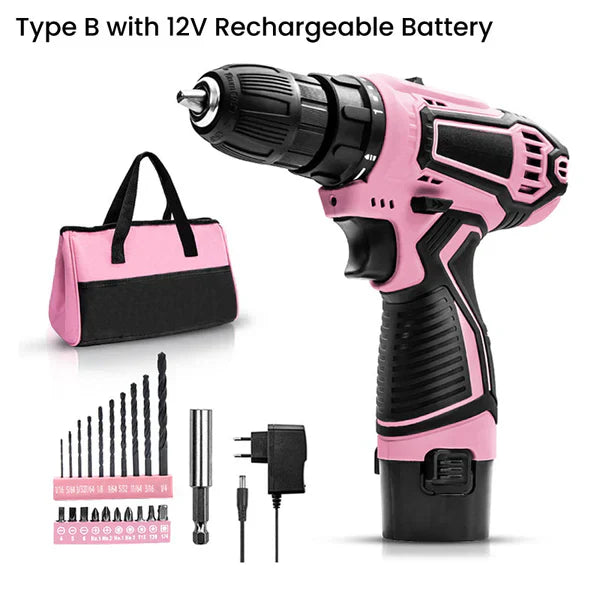 Pink Cordless Drill Driver Set