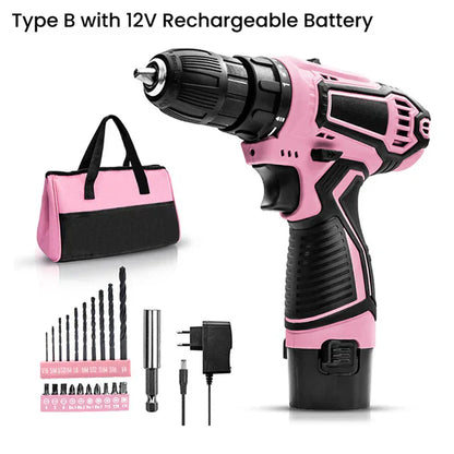 Pink Cordless Drill Driver Set