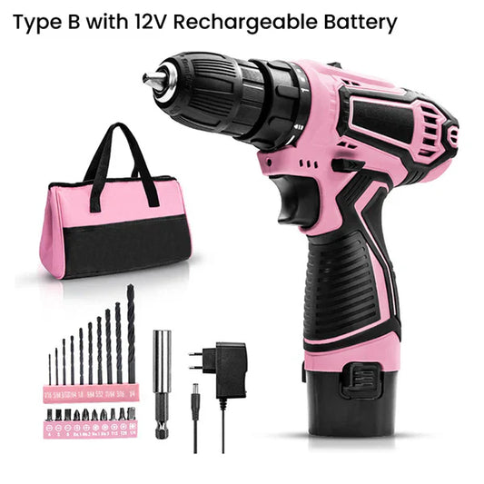 Pink Cordless Drill Driver Set