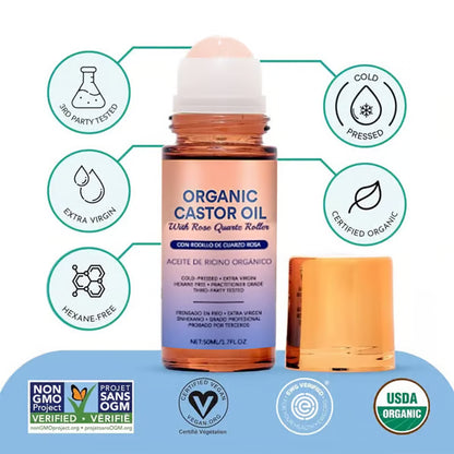 Organic Golden Castor Oil Roll-On with Rose Quartz