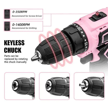 Pink Cordless Drill Driver Set