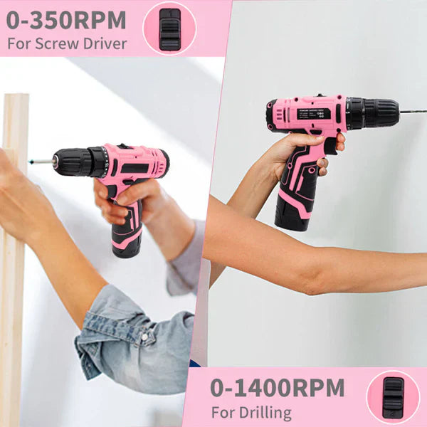Pink Cordless Drill Driver Set