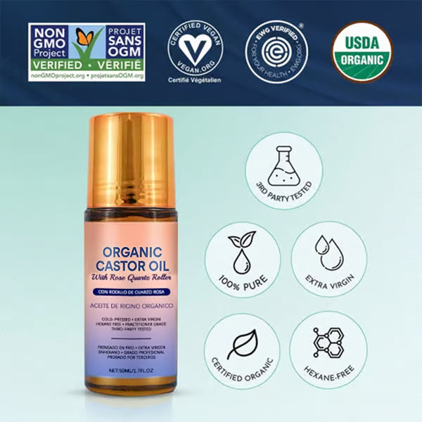 Organic Golden Castor Oil Roll-On with Rose Quartz
