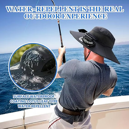 Wide Brim Solar Fan Outdoor Fishing Hat-Solar & USB Charging